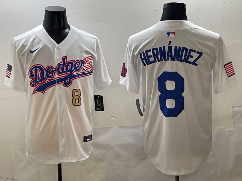 Men Los Angeles Dodgers 8 Hernandez White Second generation Joint Name Nike 2025 MLB Jersey style 2